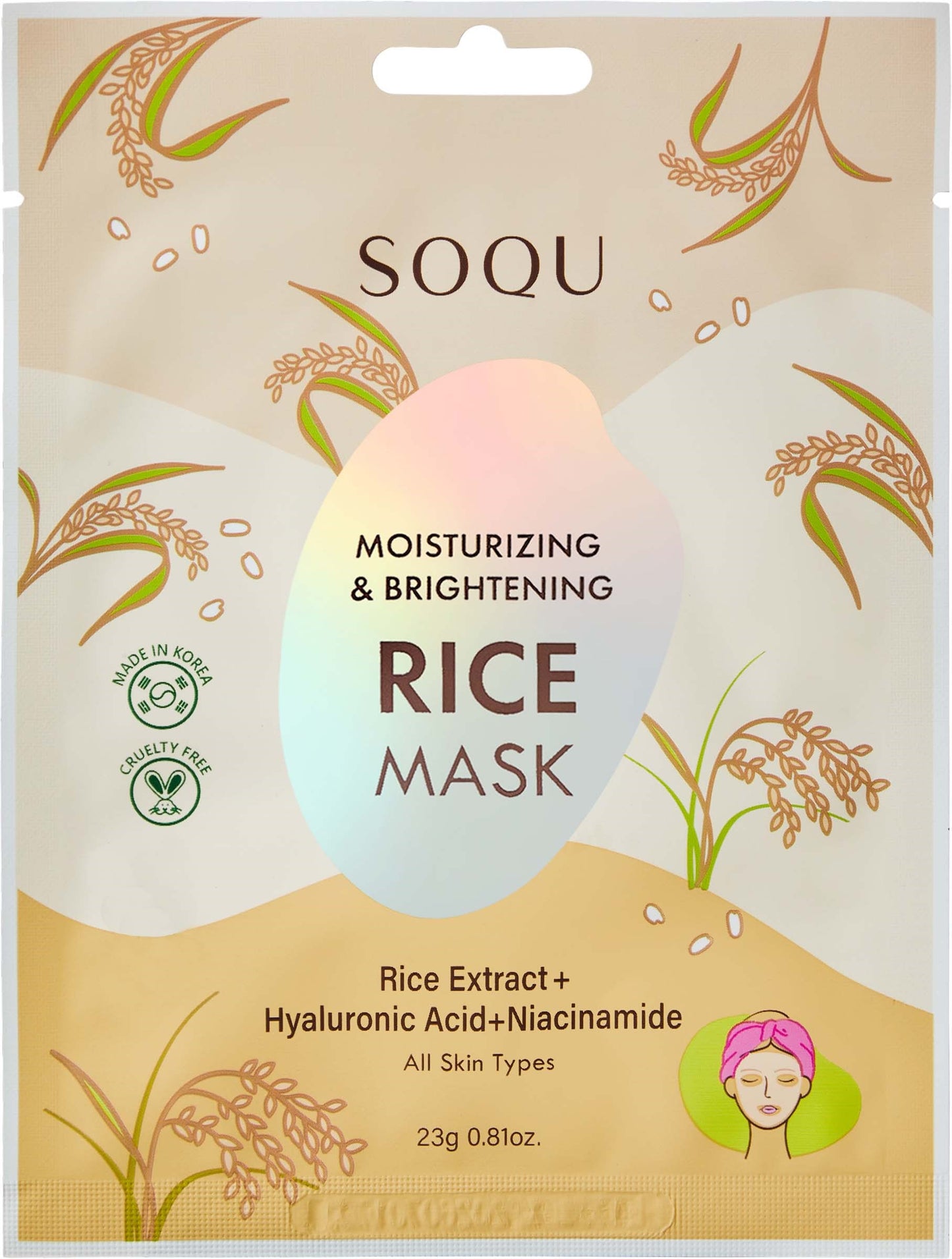 SOQU Sheet mask Moisturizing & Brightening Rice 23g 0.81 oz