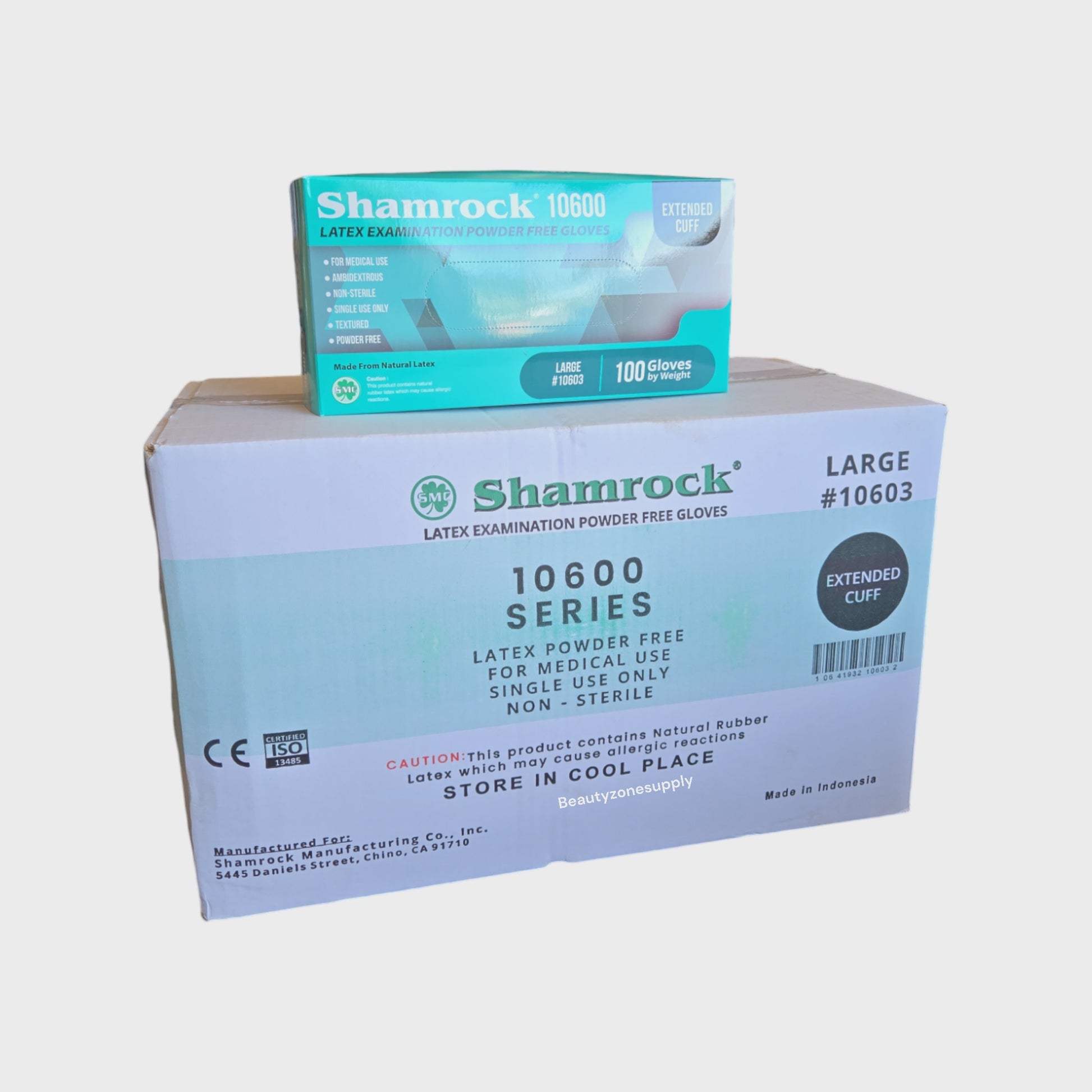 Shamrock Latex Powder Free Medical Gloves Extended Cuff - BeautyzoneNailSupply