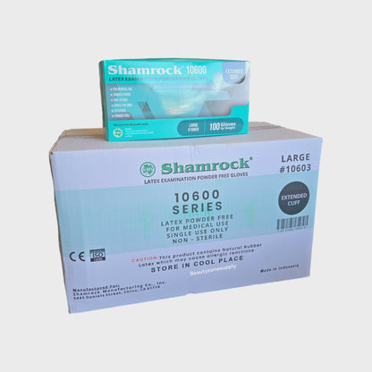 Shamrock Latex Powder Free Medical Gloves Extended Cuff - BeautyzoneNailSupply