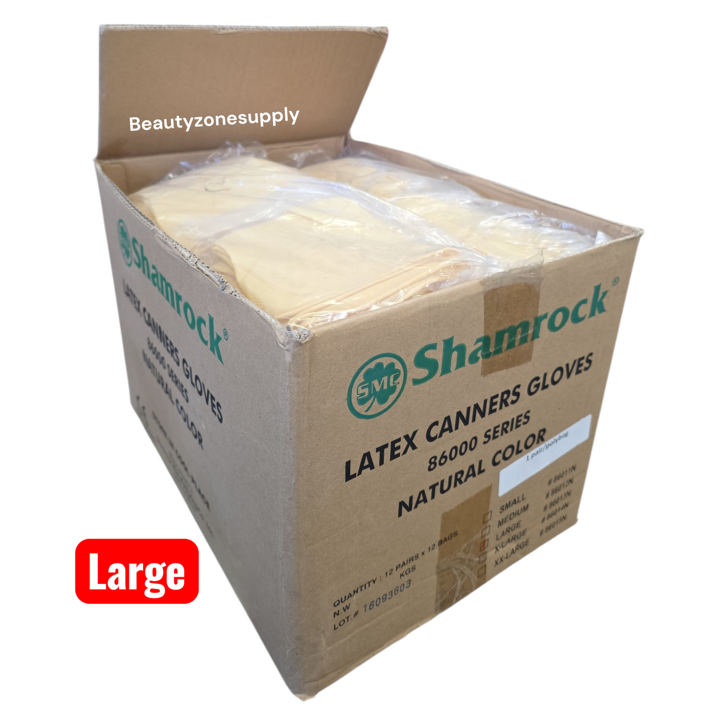 Shamrock Latex Canners Gloves Natural Color Pack 12 pairs - BeautyzoneNailSupply