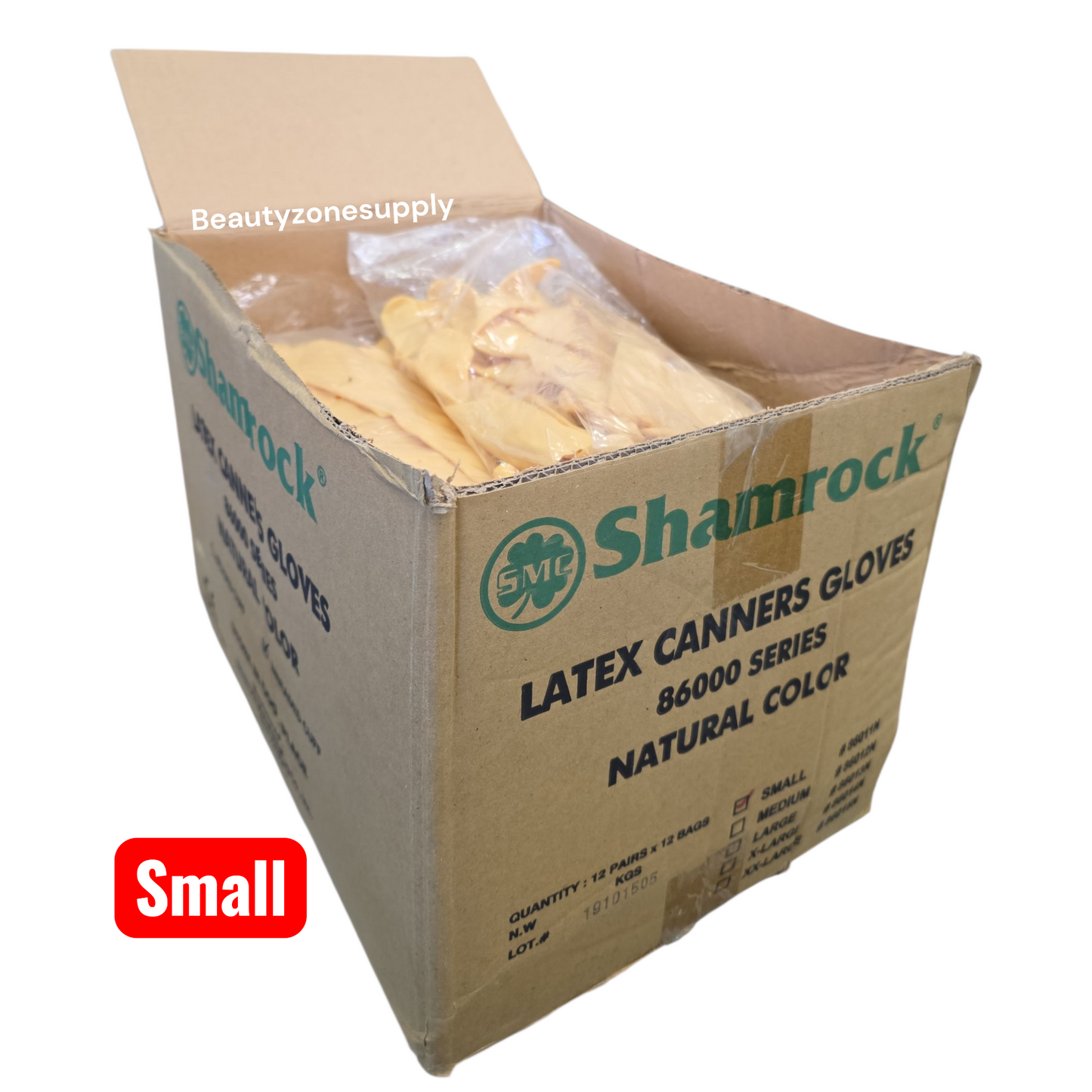Shamrock Latex Canners Gloves Natural Color Pack 12 pairs - BeautyzoneNailSupply