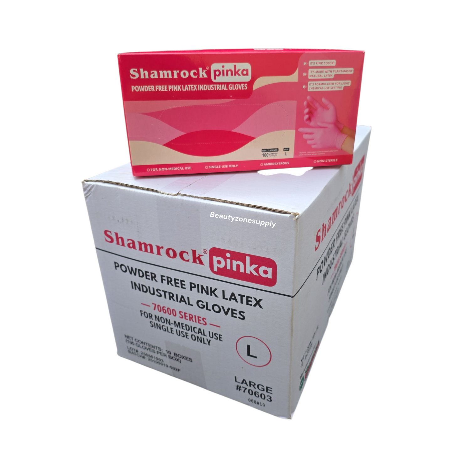 Shamrock Pinka Powder Free Latex Industrial Gloves Case 10 Box - BeautyzoneNailSupply