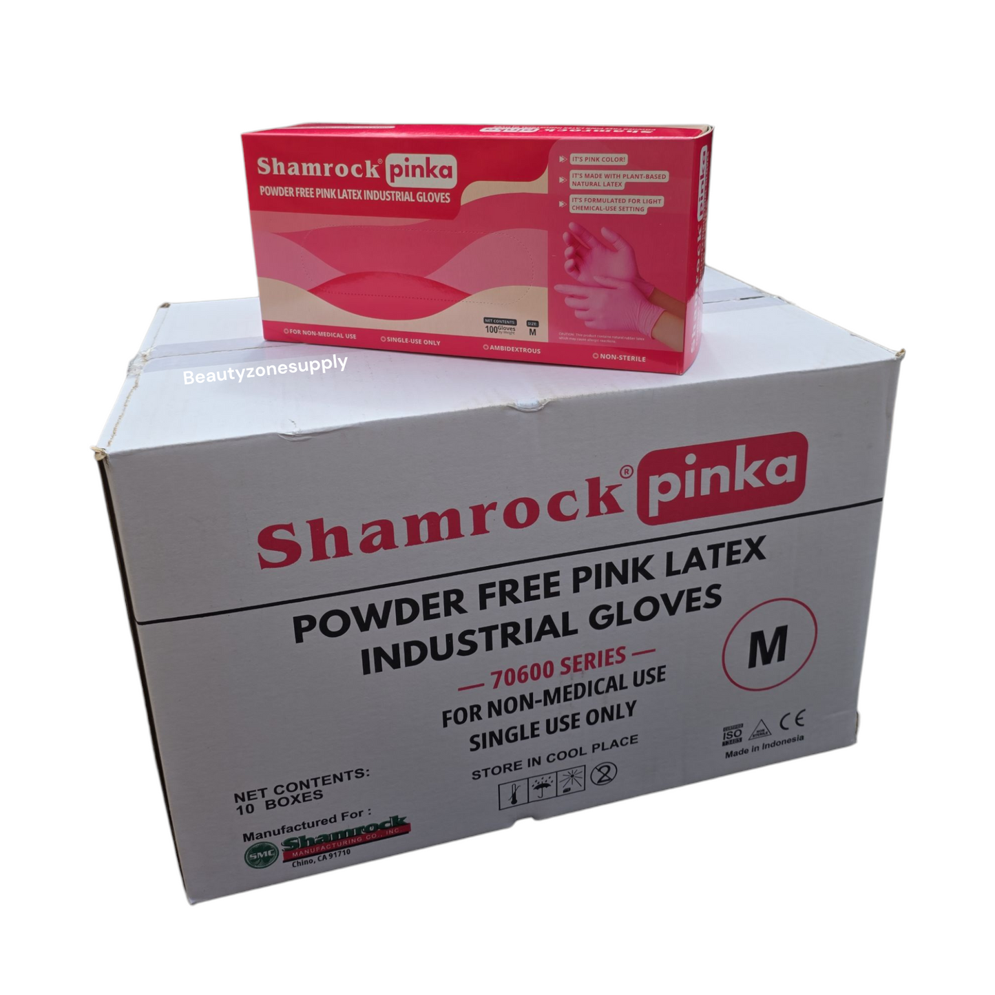 Shamrock Pinka Powder Free Latex Industrial Gloves Case 10 Box - BeautyzoneNailSupply