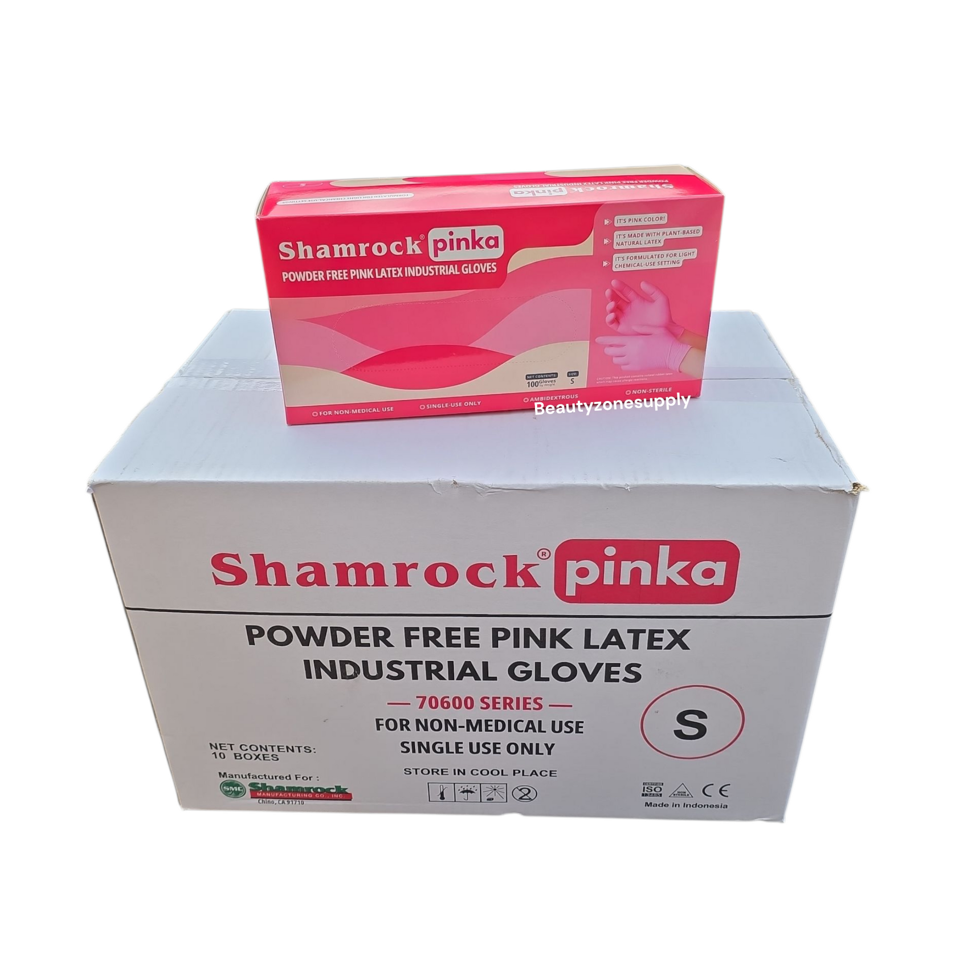 Shamrock Pinka Powder Free Latex Industrial Gloves Case 10 Box - BeautyzoneNailSupply