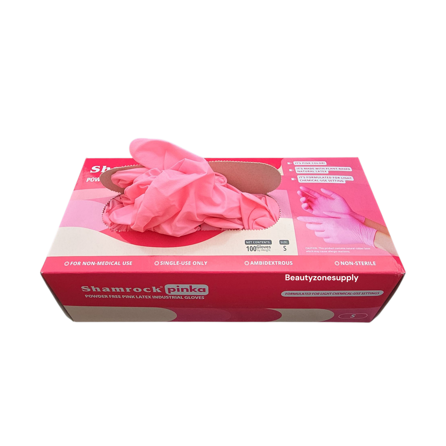 Shamrock Pinka Powder Free Latex Industrial Gloves Case 10 Box - BeautyzoneNailSupply