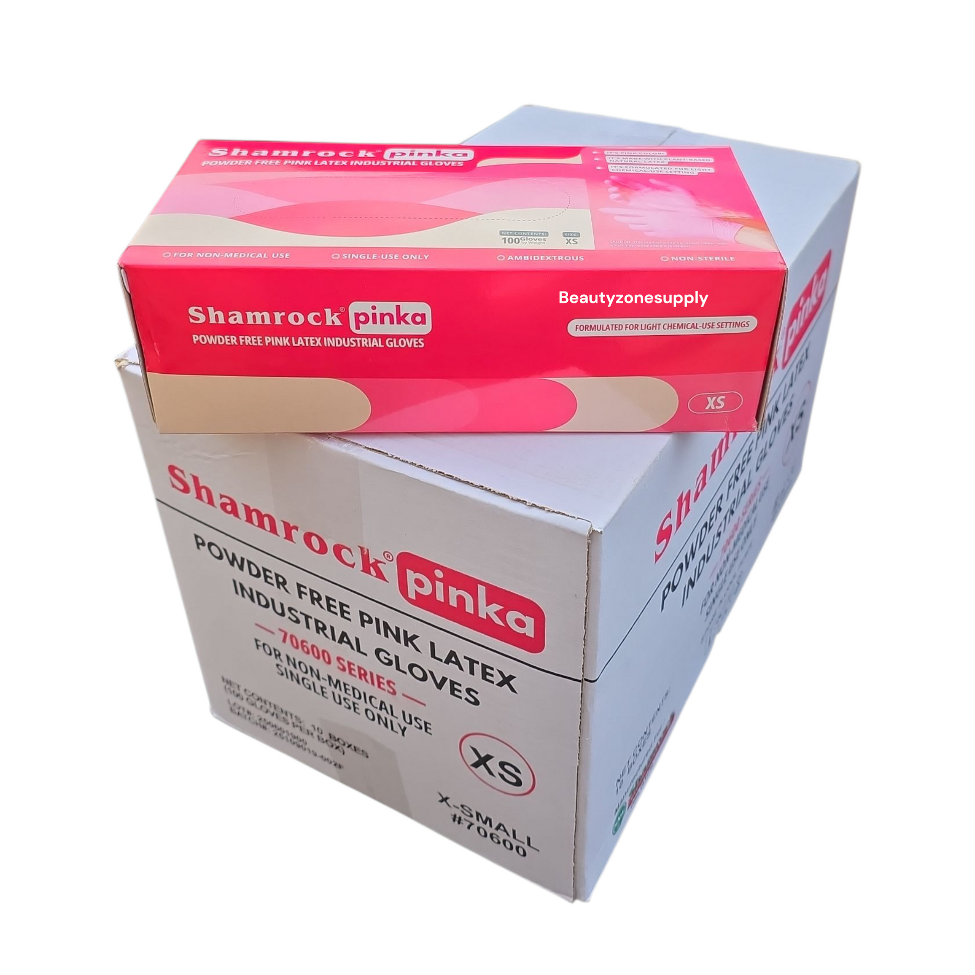 Shamrock Pinka Powder Free Latex Industrial Gloves Case 10 Box - BeautyzoneNailSupply
