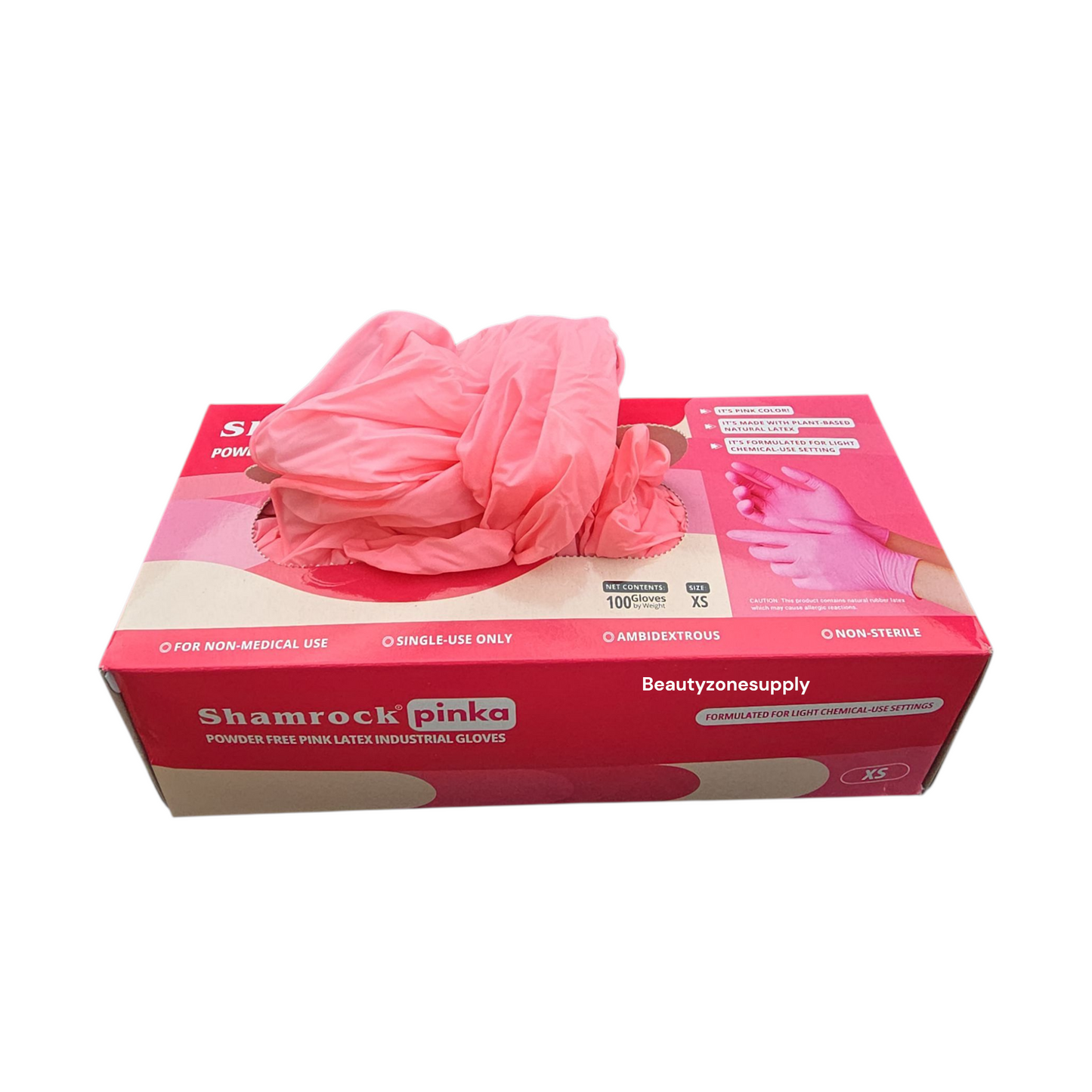 Shamrock Pinka Powder Free Latex Industrial Gloves Case 10 Box - BeautyzoneNailSupply