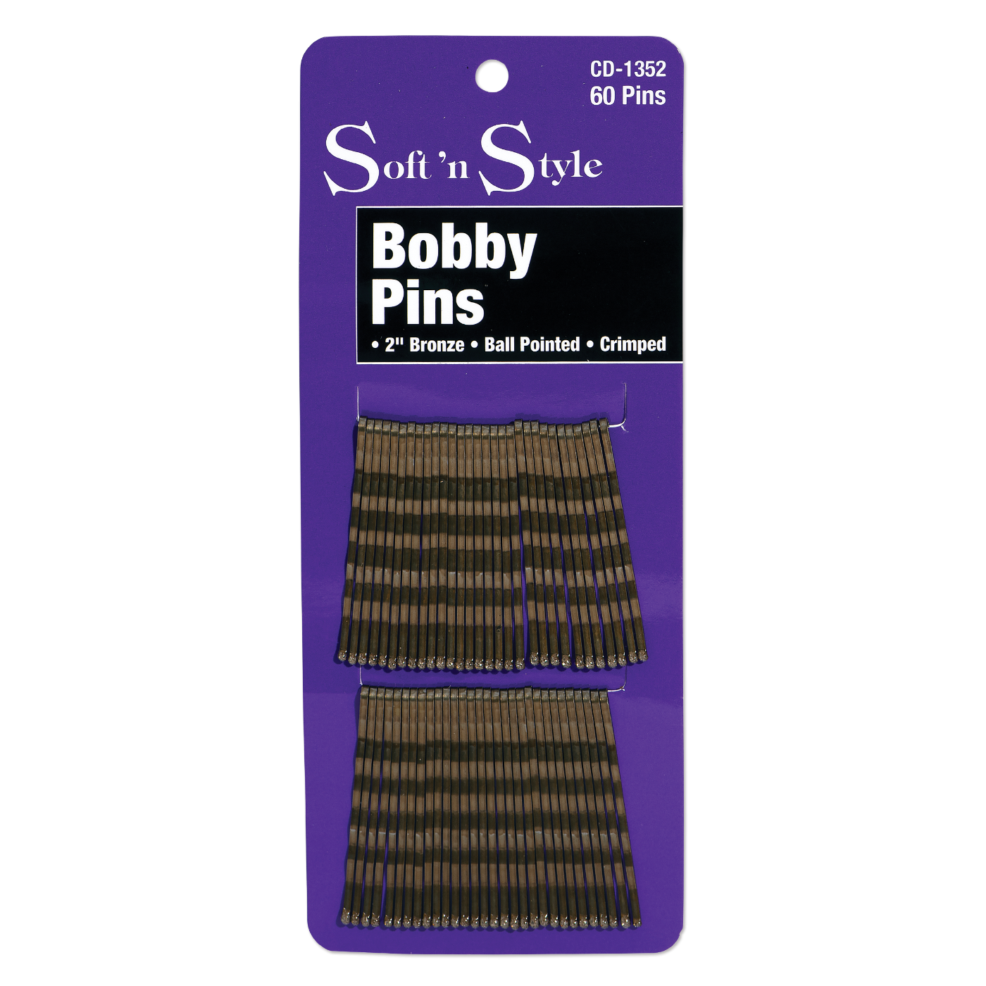 Soft 'N Style 2" Bobby Pins On Cards 60 Pins #CD-1352