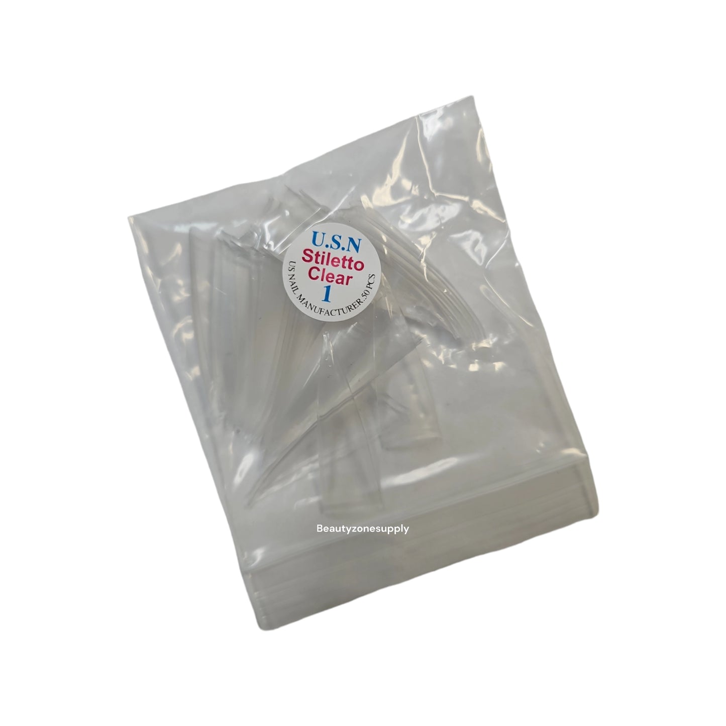 USN Stiletto Clear Nail Tips Refill – 50 Piece Bag