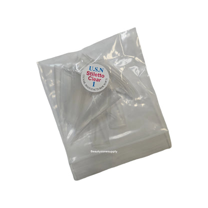 USN Stiletto Clear Nail Tips Refill – 50 Piece Bag