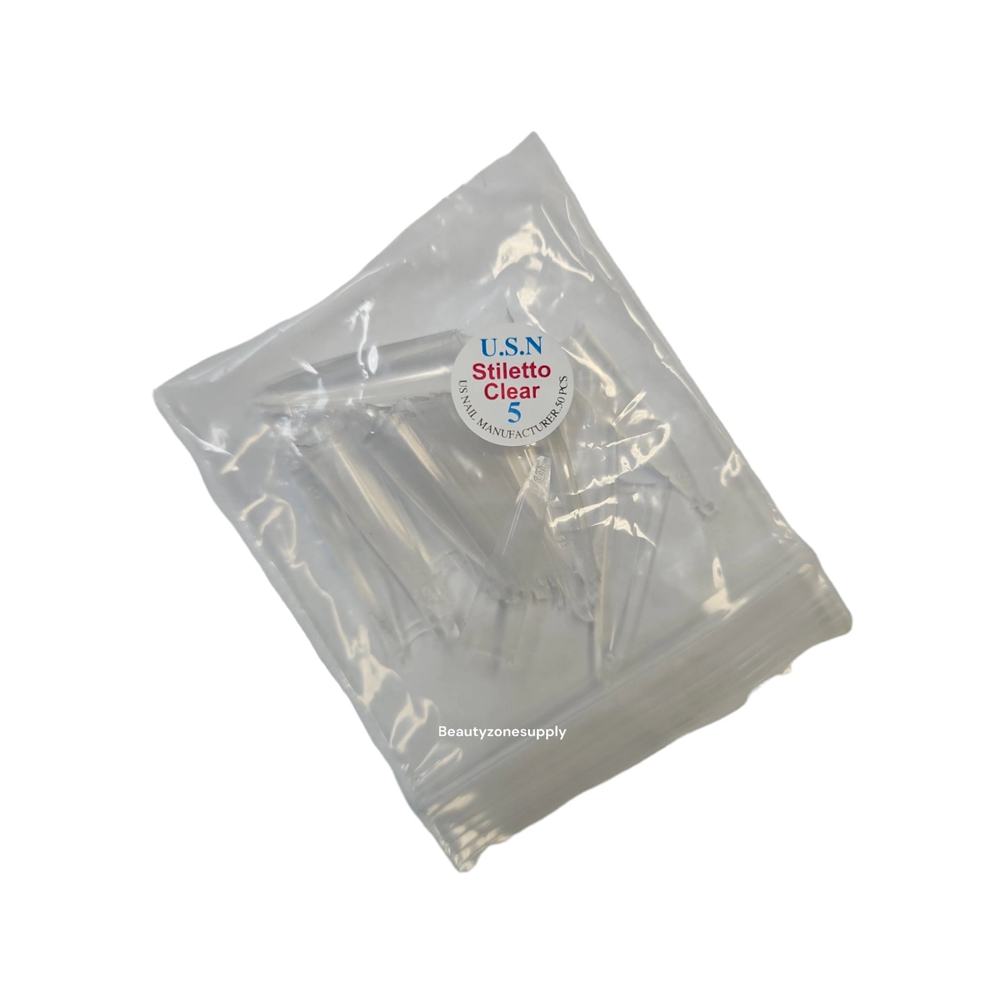 USN Stiletto Clear Nail Tips Refill – 50 Piece Bag