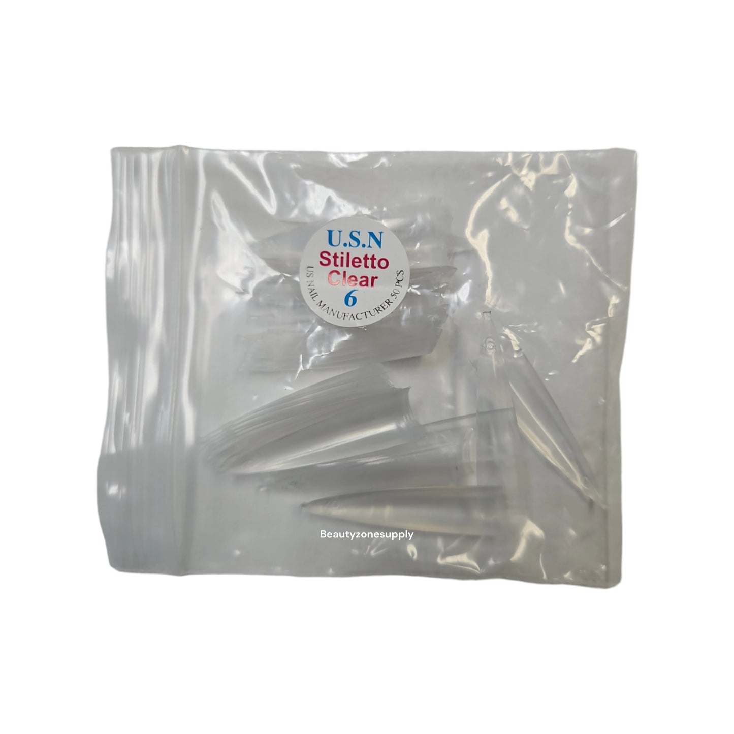 USN Stiletto Clear Nail Tips Refill – 50 Piece Bag