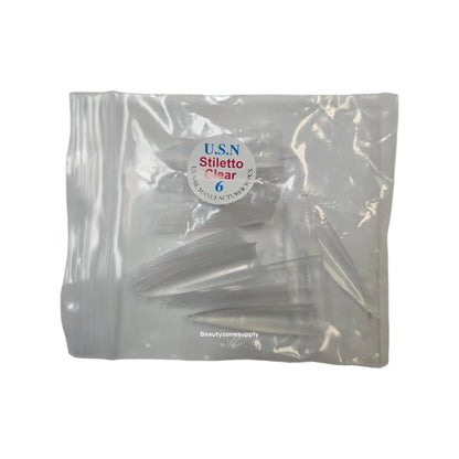 USN Stiletto Clear Nail Tips Refill – 50 Piece Bag