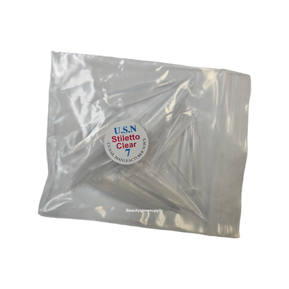 USN Stiletto Clear Nail Tips Refill – 50 Piece Bag
