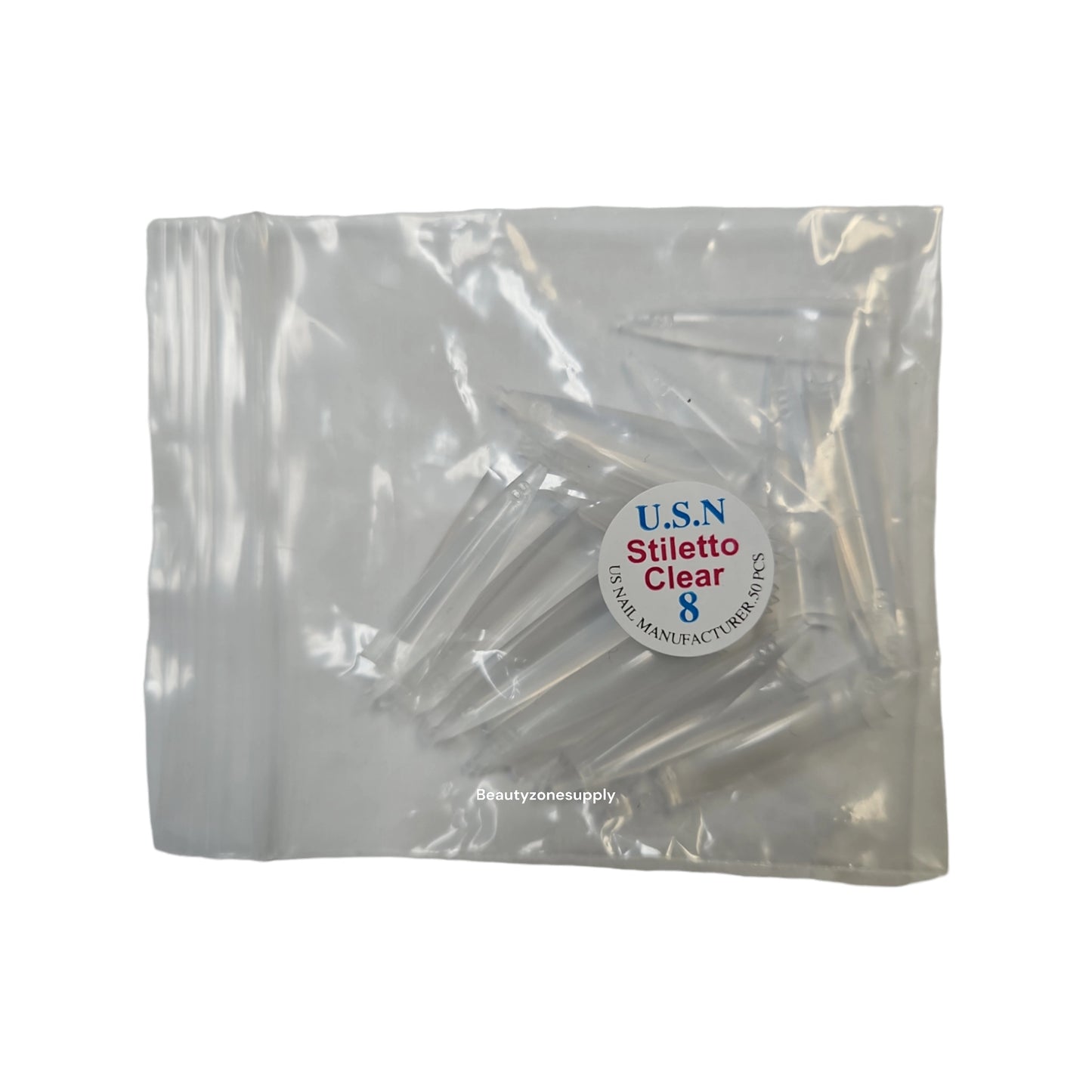 USN Stiletto Clear Nail Tips Refill – 50 Piece Bag