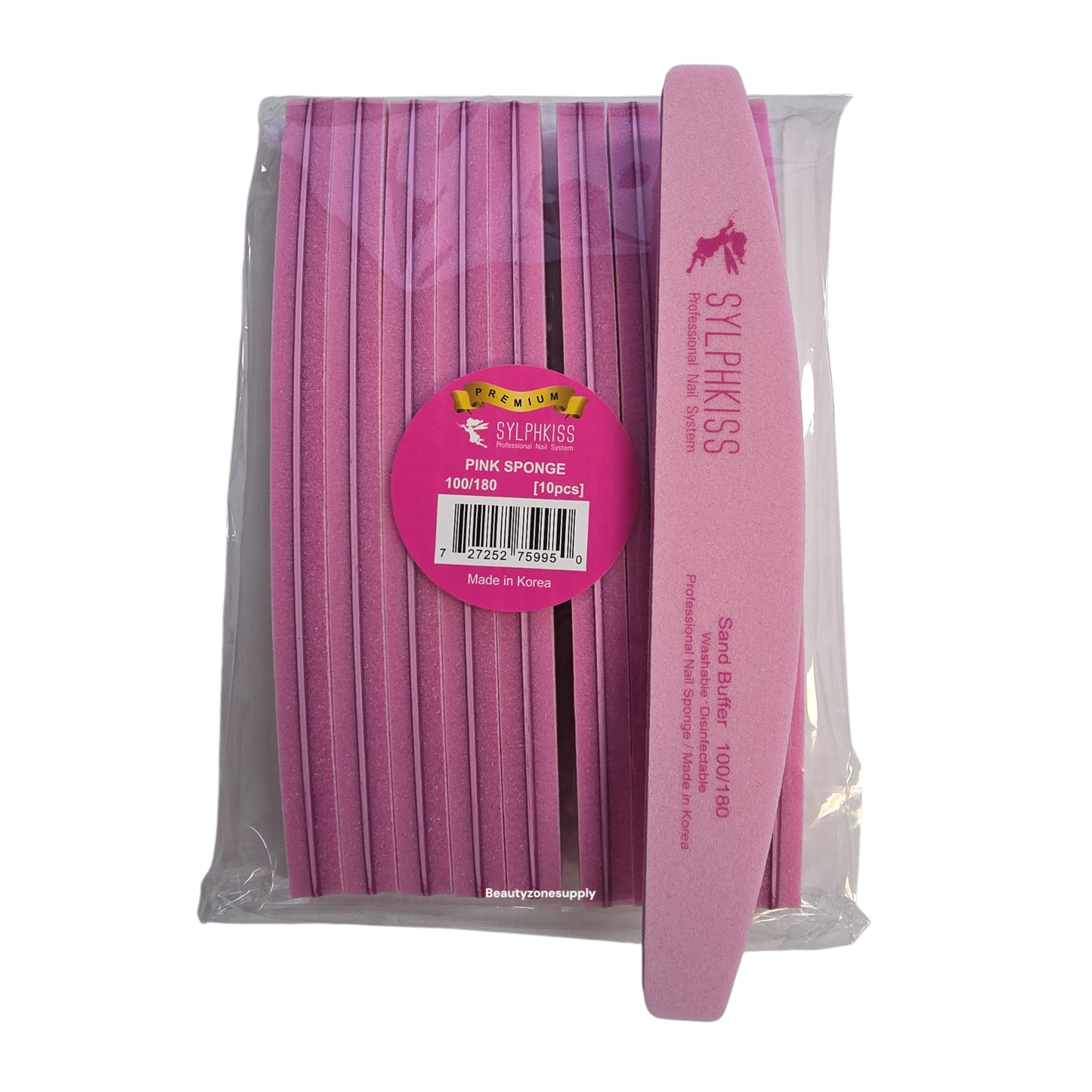 Sylphkiss Pink Sponge Nail File 100/180 Bag 10 pcs