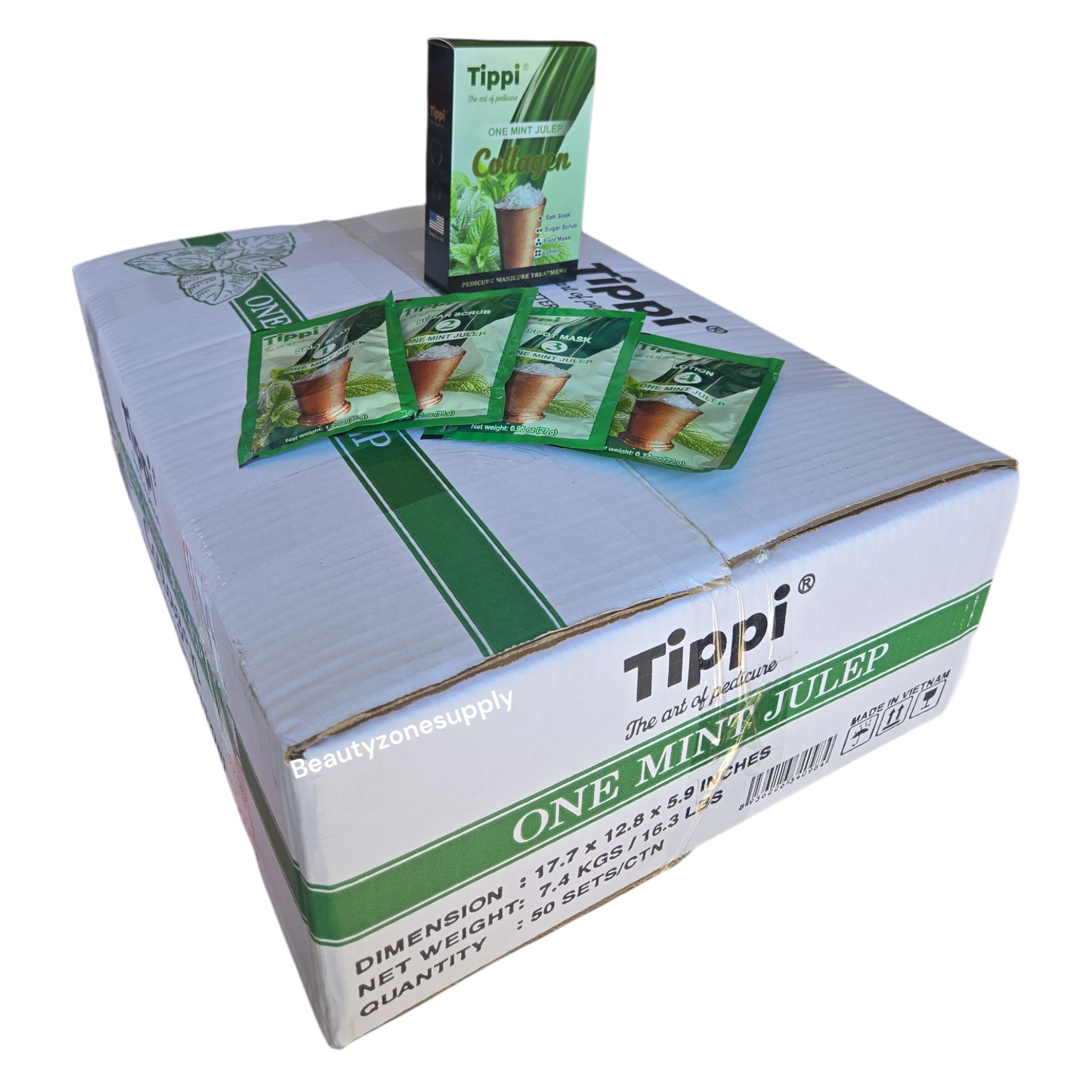 Tippi 4-in-1 Pedi Mani Kit – One Mint Julep Collagen (Case of 50 Boxes)