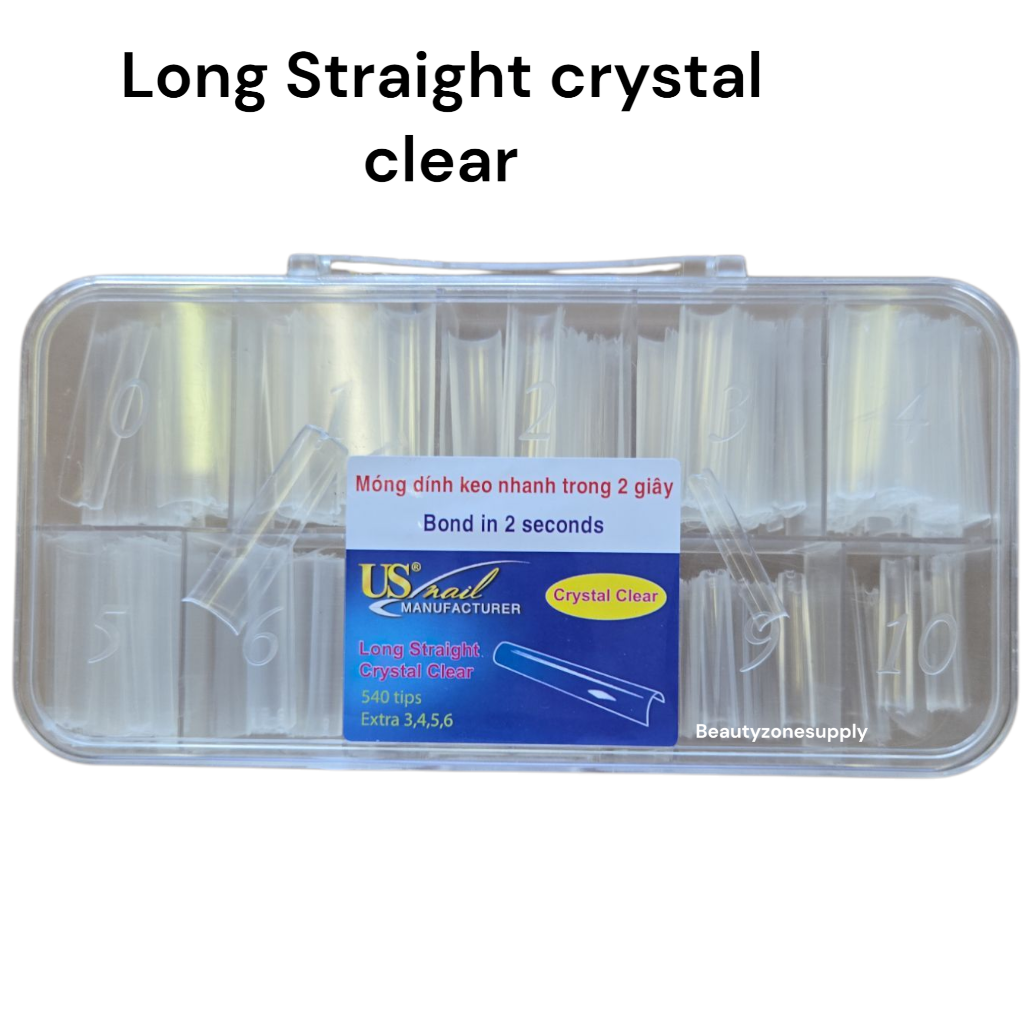 Crystal Clear File USN Long Straight Crystal Clear Nail Tips - Full Box 540 pcs – Beauty ...