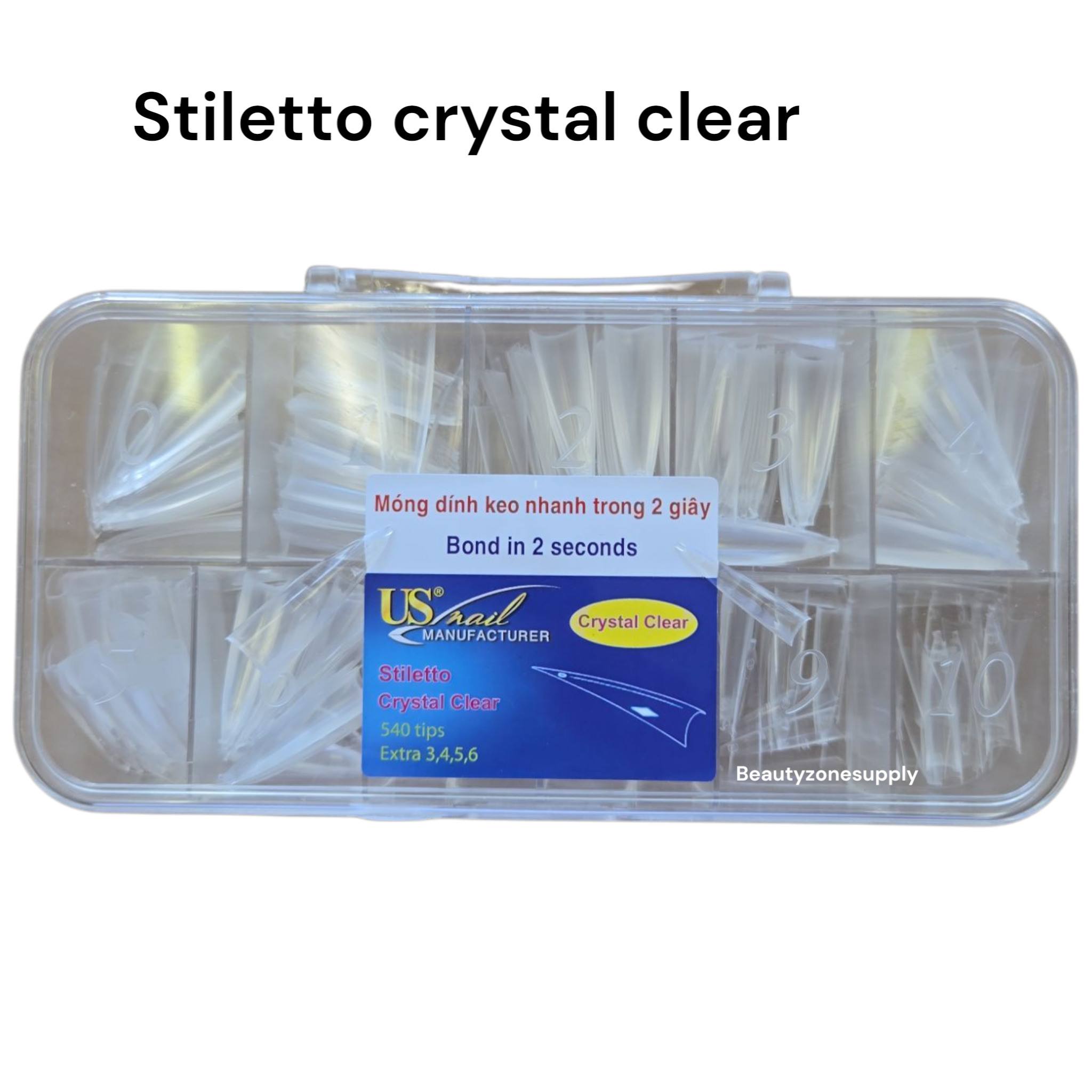 USN Stiletto Crystal Clear Nail Tips - Full Box 540 pcs – Beauty Zone ...