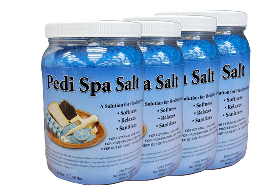 Beauty Zone Nail Supply Unity Hawaii Pedi Spa blue sea salt in a large plastic gallon container for professional use