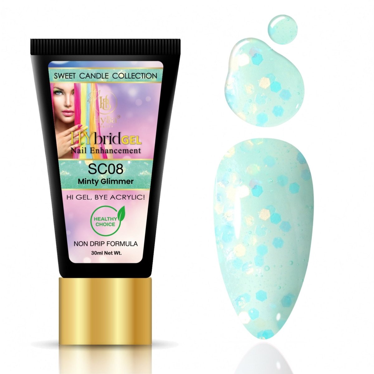 HyBa Hybrid Gel Professional Nail Polish - HyGEL® 30ml  / #SC08 Minty Glimmer