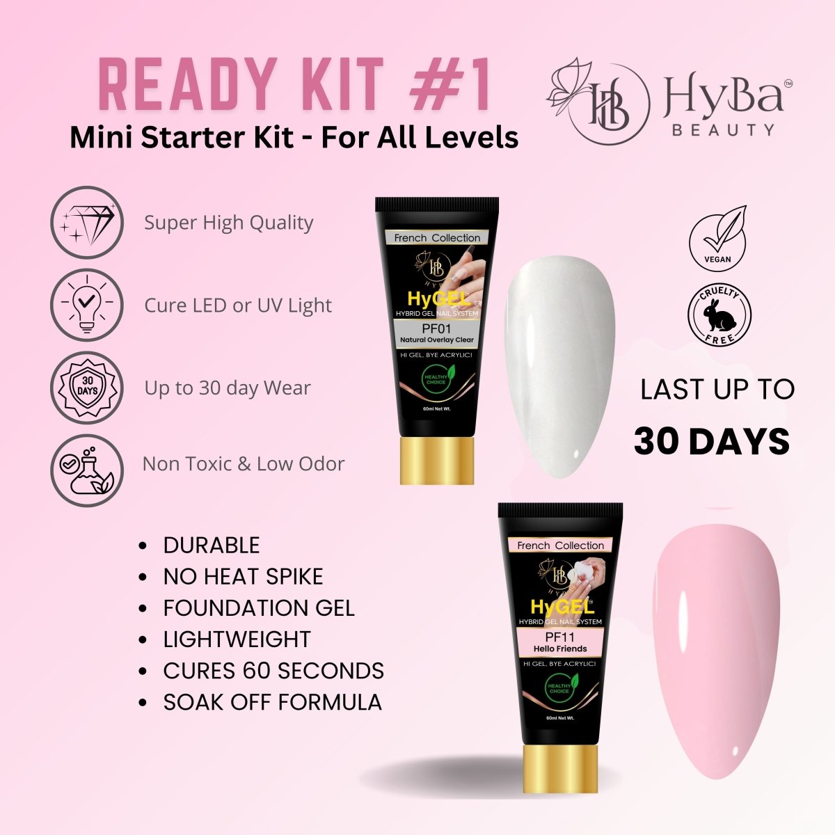 Hyba HyGEL® HYBRID DIY Home or Professional Gel Nail System - Ready Kit #1