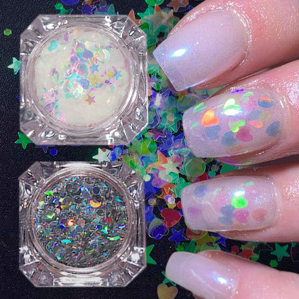 Glitter Nail Art Sequins Iridescent Flakes Glitter Colorful Laser Confetti Sticker Manicure Nail Art Supplies