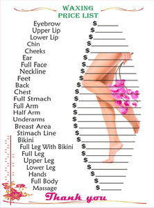 WAXING PRICE LIST BOARD 2X4 WPL
