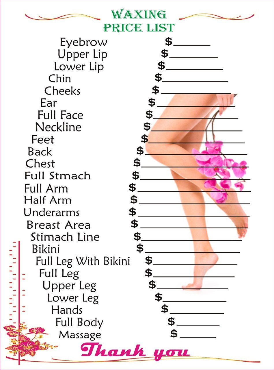 WAXING PRICE LIST BOARD 2X4 WPL