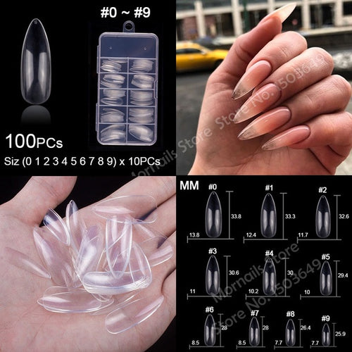 100pcs/box Almond Fake Nails Clear/Natural Full Cover With Box
