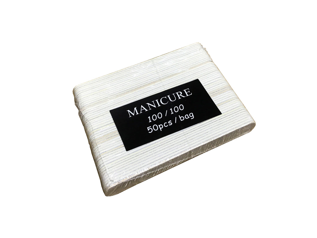 MINI 100/100 White Wood File 50 pc /Pack #F162P-Beauty Zone Nail Supply
