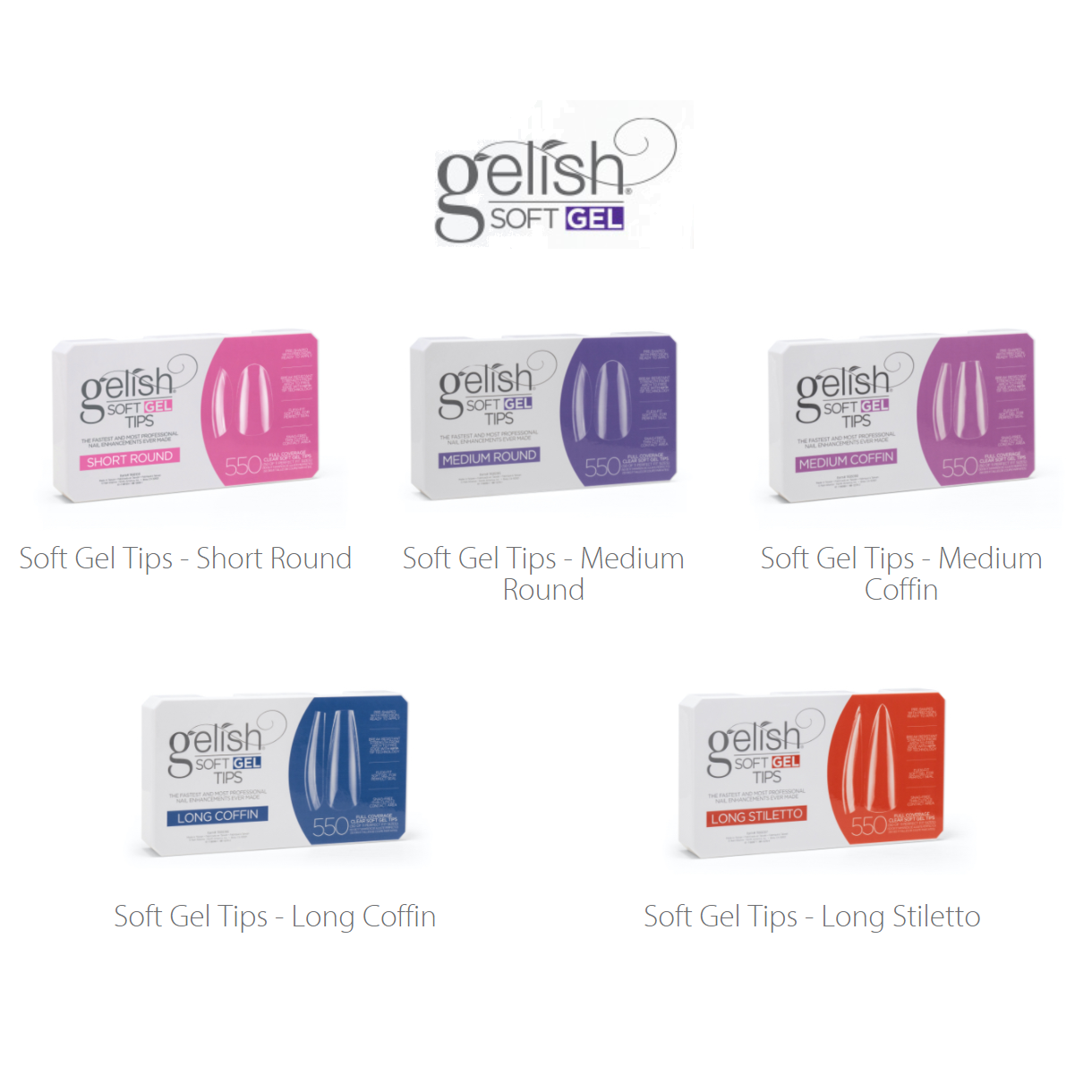 Harmony Gelish Soft Gel Tips [7 Shapes] -Box Of 550 Tips *New - Updated*