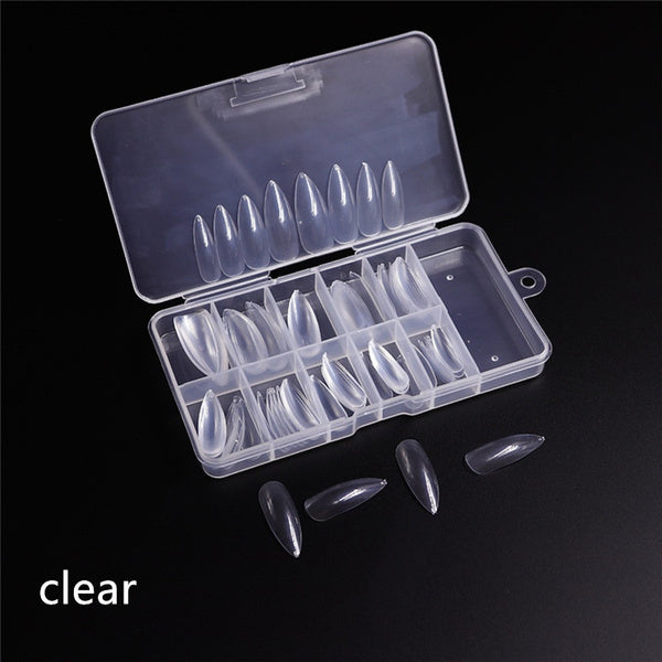 100pcs/box Natural/Clear Nail Tips Long Stiletto Nails fake Full Cover Flase Nails Artificial w/ Box-Beauty Zone Nail Supply