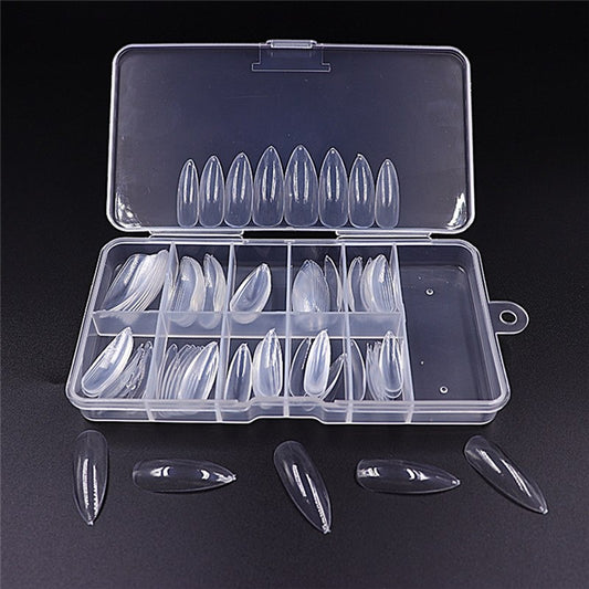 100pcs/box Natural/Clear Nail Tips Long Stiletto Nails fake Full Cover Flase Nails Artificial w/ Box-Beauty Zone Nail Supply