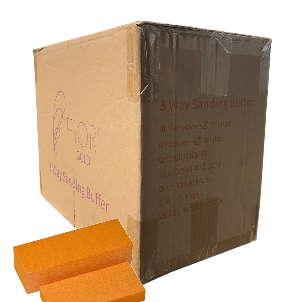 Nail Buffer Block 3 way Orange White Grit 500 pc #W10-Beauty Zone Nail Supply