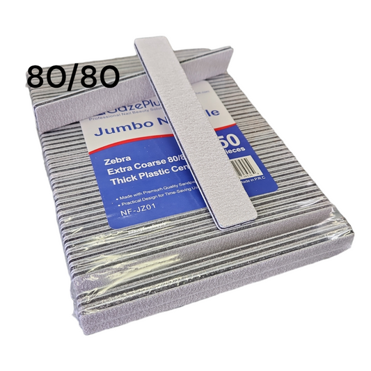 GazePlus Nail File Jumbo Zebra Grit 80/80 Pack 50 pcs #F600