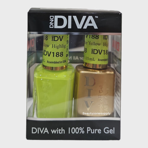 DND Diva Duo Gel & Lacquer 188 Highlighter Yellow