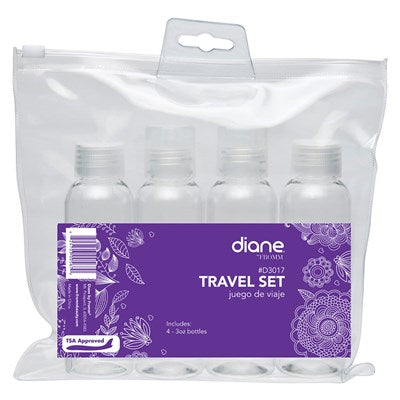Diane Travel Set Four 3 oz. Bottles in Zip Top Pouch Clear D3017