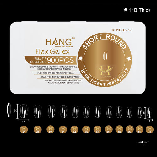 Hang Gel x Tips Round Short 900 ct / 12 Size
