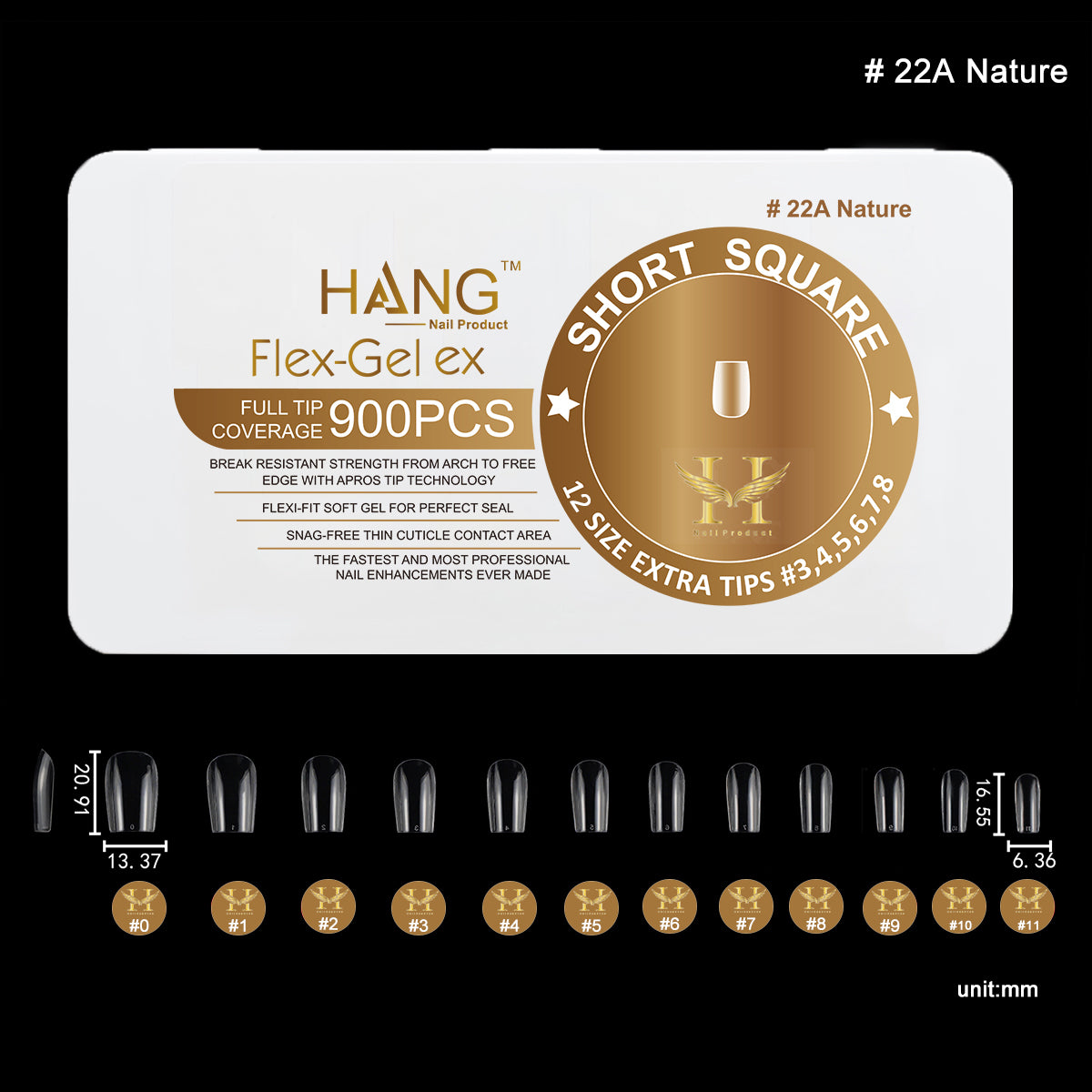 Hang Gel x Tips Square Short 900 ct / 12 Size