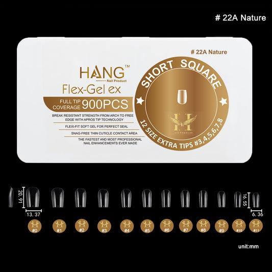 Hang Gel x Tips Square Short 900 ct / 12 Size