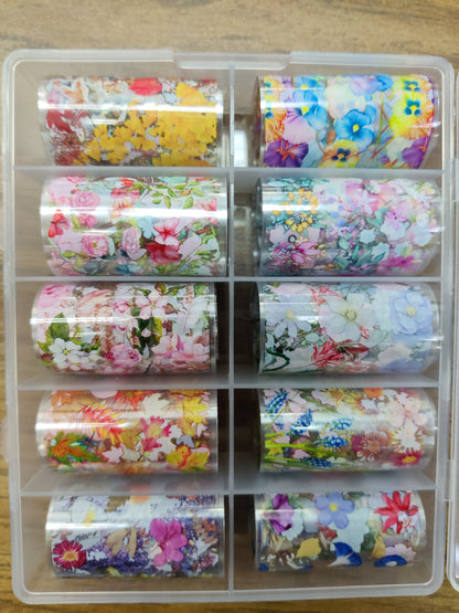 10pcs Nail Foil Set Mix Designs Adhesive Wraps Transfer Paper Nail Art-Beauty Zone Nail Supply