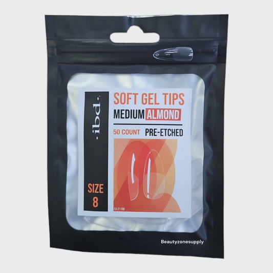 Ibd Clear Soft Gel Tips Almond Medium Refill Size 8 #37460