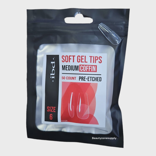 Ibd Clear Soft Gel Tips Coffin Medium Refill Size 6 #37470