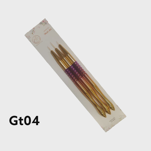 Nail Art Brush 3 pcs Set gold handle GT04