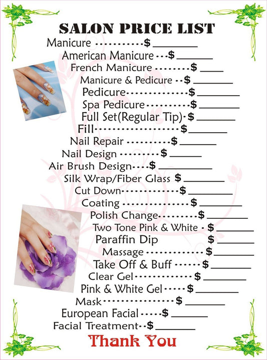 SALON PRICE LIST BOARD 2X4 SPL