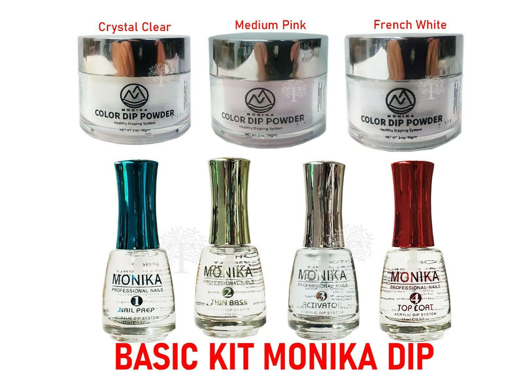 MONIKA DIP BASIC KIT 3 Dipping Powder 2oz & 4 Liquid Dip Essentials 0.5oz-Beauty Zone Nail Supply