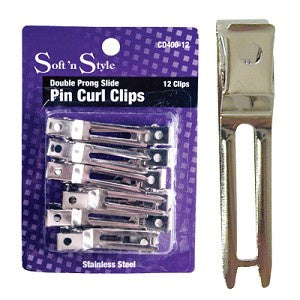 Double prong slide pin curl clip 12 pc CD400-12