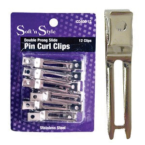 Double prong slide pin curl clip 12 pc