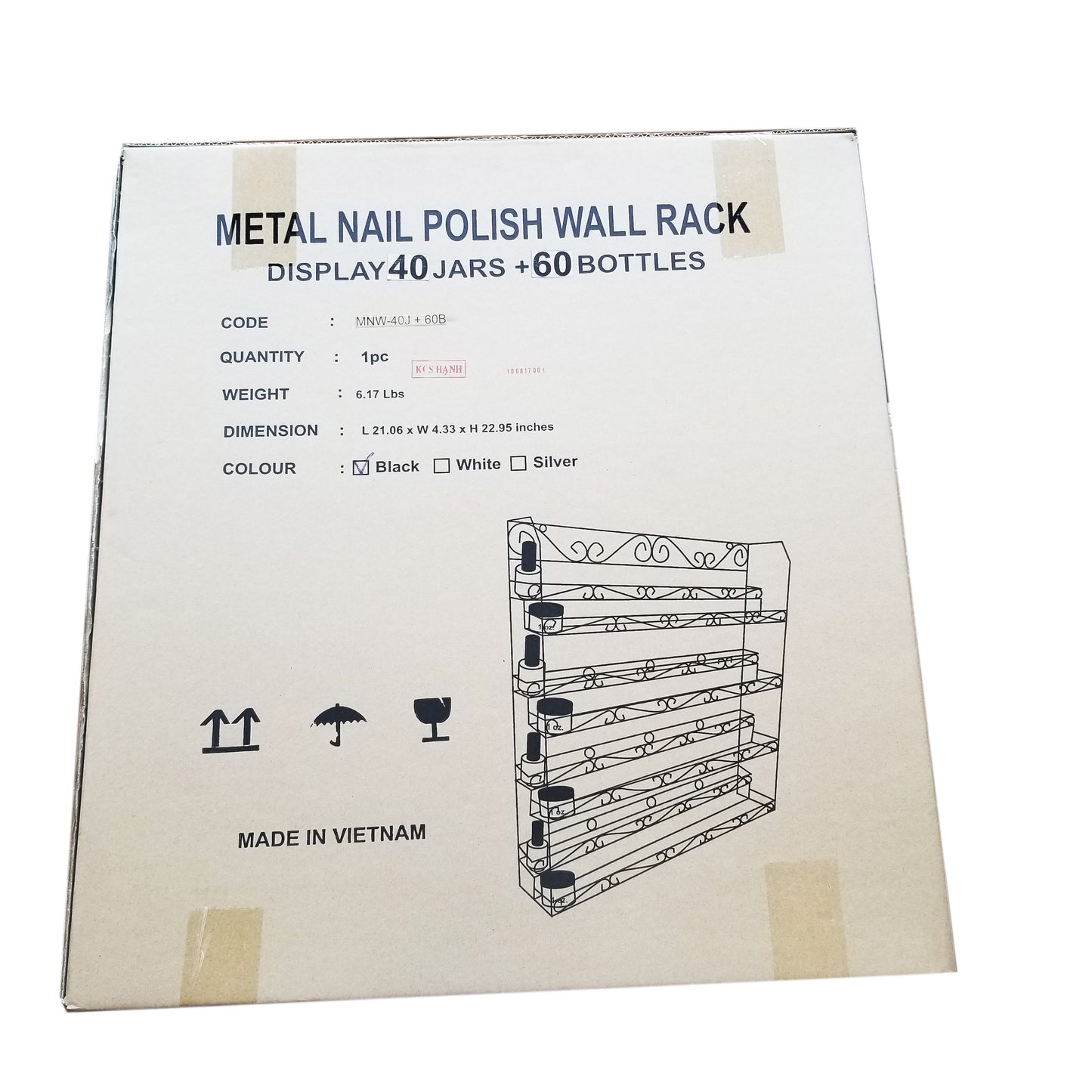 WR001 Wall Rack METAL 60 Bottle 40 JARS BLACK-Beauty Zone Nail Supply